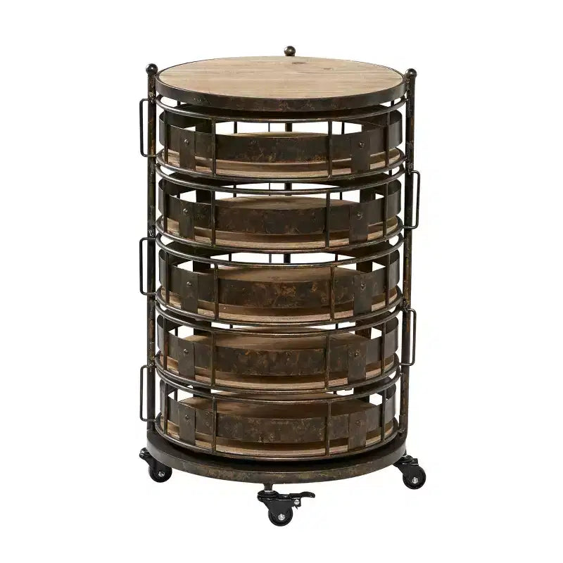 Farmhouse Metal Storage Cart Brown - Olivia & May: Utility Rolling Cart with 5 Drawers & 6 Shelves, Iron Construction