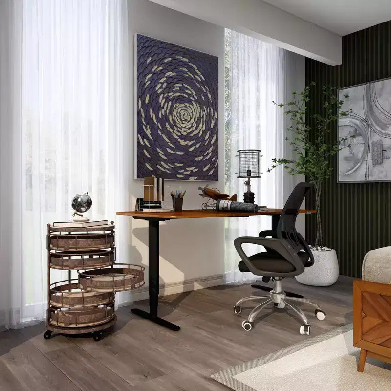 Étagère de rangement ronde en métal de style ferme, noire et marron, avec 5 tiroirs