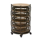 Étagère de rangement ronde en métal de style ferme, noire et marron, avec 5 tiroirs
