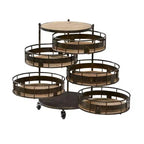 Étagère de rangement ronde en métal de style ferme, noire et marron, avec 5 tiroirs