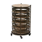 Étagère de rangement ronde en métal de style ferme, noire et marron, avec 5 tiroirs