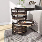 Étagère de rangement ronde en métal de style ferme, noire et marron, avec 5 tiroirs