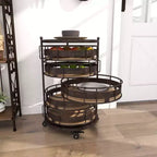 Étagère de rangement ronde en métal de style ferme, noire et marron, avec 5 tiroirs