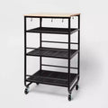 Narrow Metal Storage Cart with Wood Top Black - Brightroom™: Rolling Utility Cart with Casters & Fixed Shelves