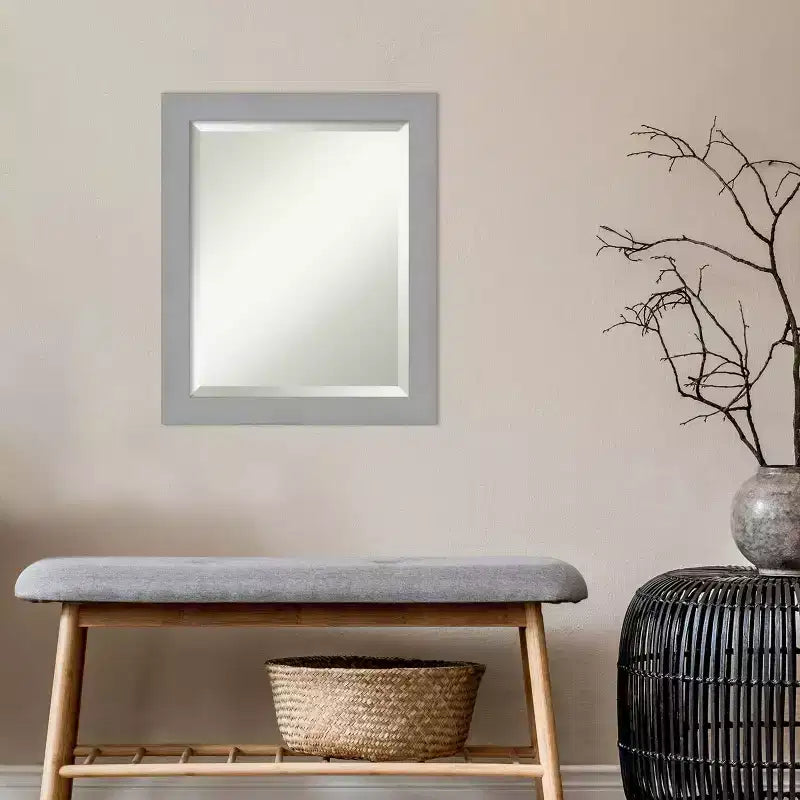 Miroir mural biseauté rectangulaire en nickel brossé – Simple
