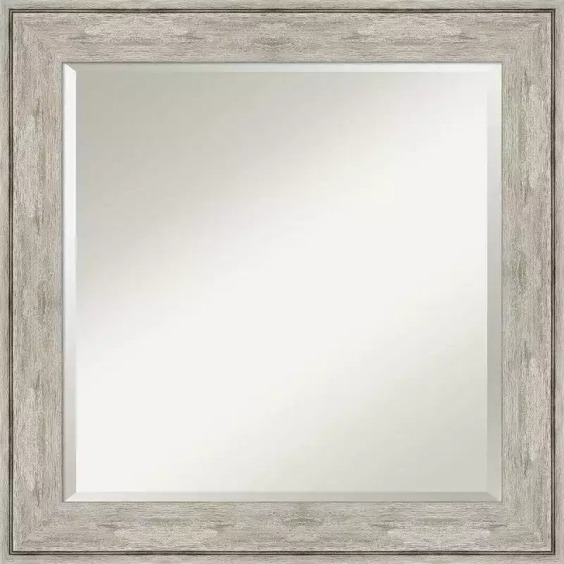 25" x 25" Crackled Metallic Framed Wall Mirror Silver - Amanti Art: Modern Square Beveled, No Assembly Required