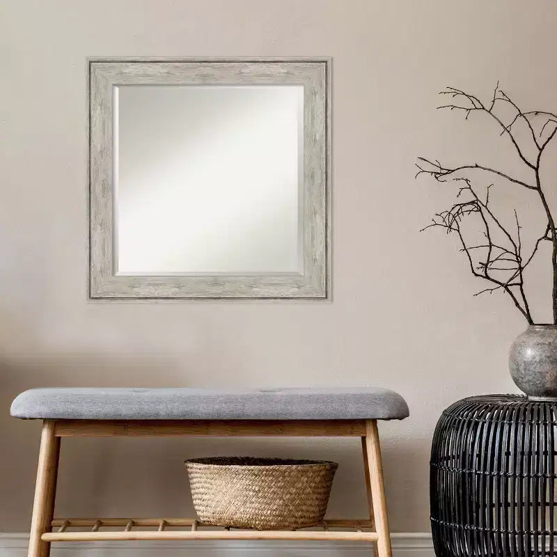 Miroir mural carré biseauté 25" x 25" – Argent craquelé, 1 pièce