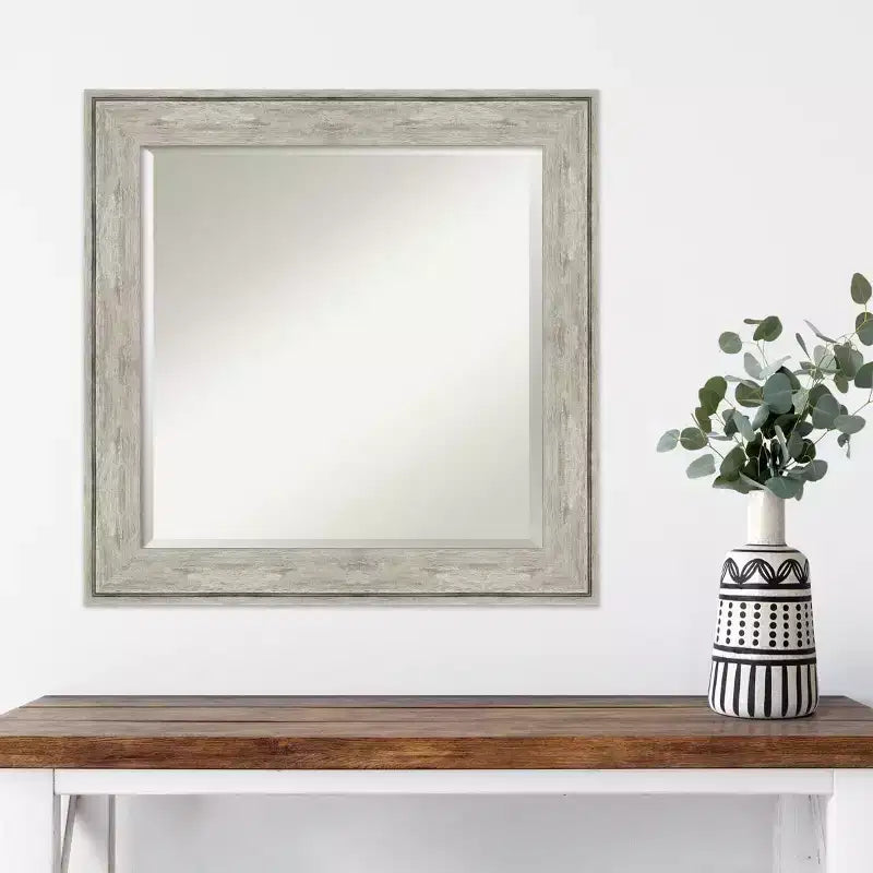 Miroir mural carré biseauté 25" x 25" – Argent craquelé, 1 pièce