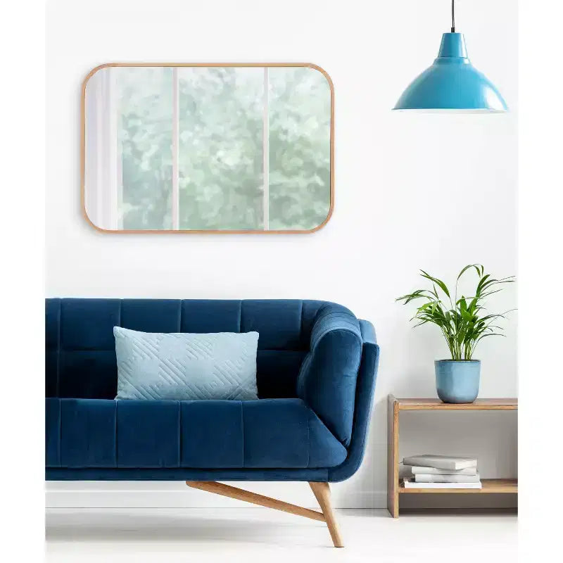Miroir mural encadré en forme de rectangle arrondi naturel – 1 personne