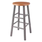 Tabourets de comptoir ronds sans dossier gris chaud et teck, ensemble de 2