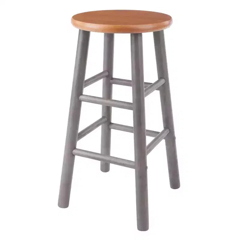 Tabourets de comptoir ronds sans dossier gris chaud et teck, ensemble de 2