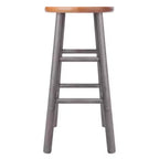 Tabourets de comptoir ronds sans dossier gris chaud et teck, ensemble de 2