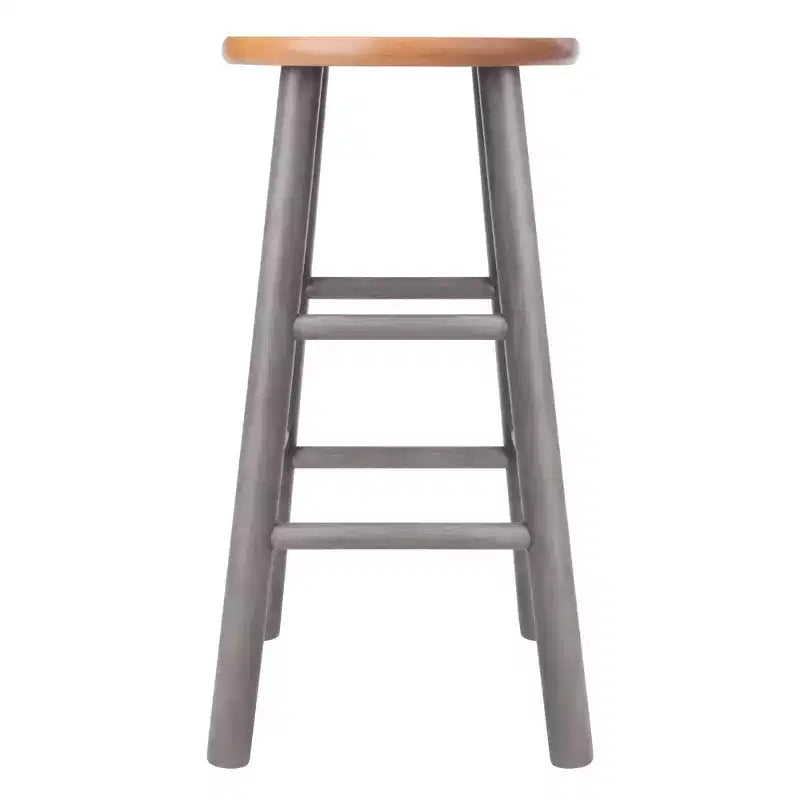 Tabourets de comptoir ronds sans dossier gris chaud et teck, ensemble de 2