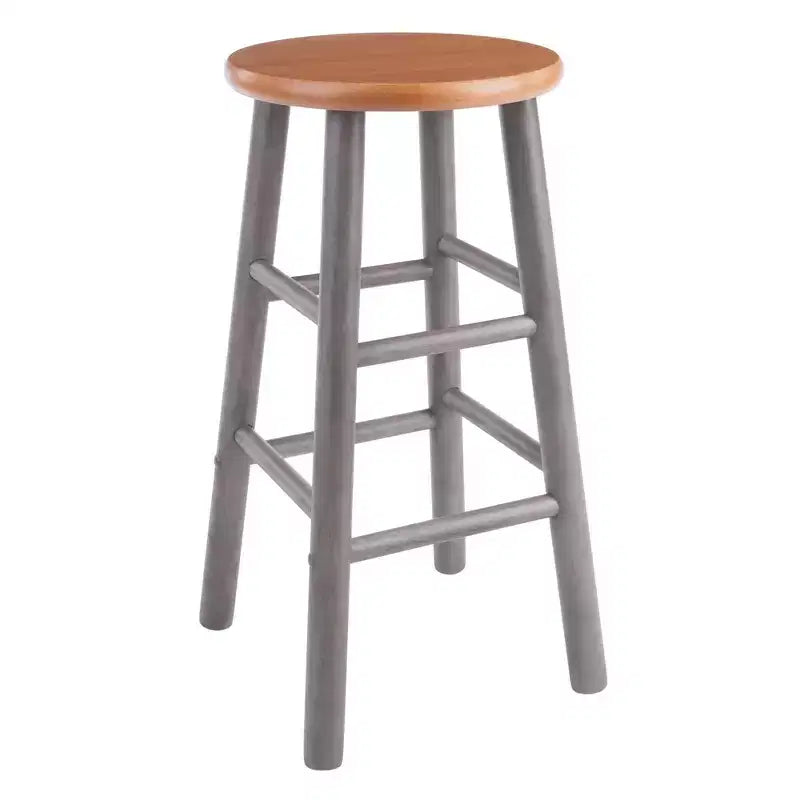 Tabourets de comptoir ronds sans dossier gris chaud et teck, ensemble de 2