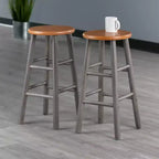 Tabourets de comptoir ronds sans dossier gris chaud et teck, ensemble de 2