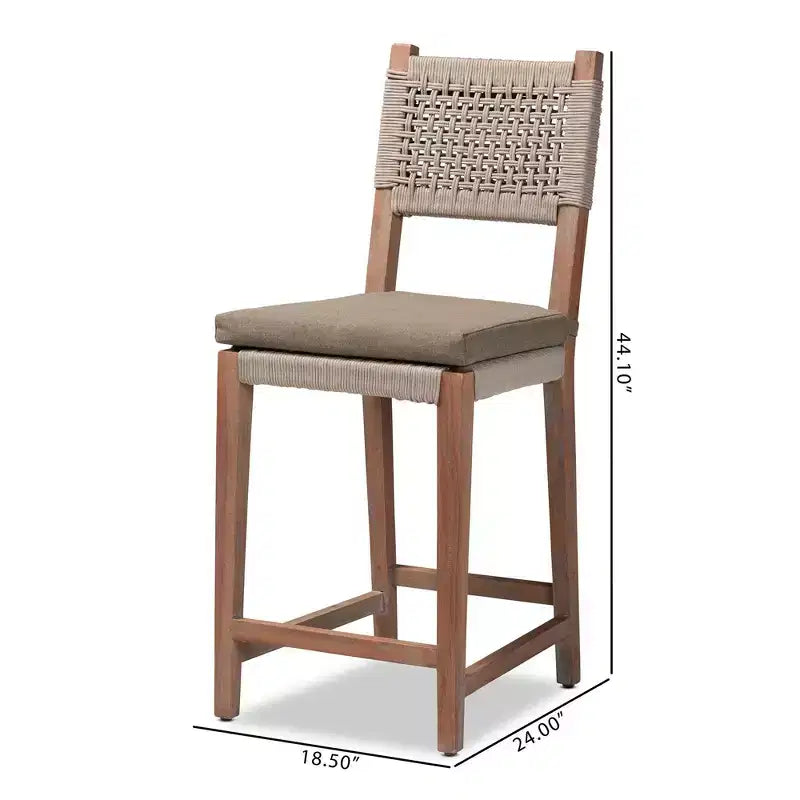 Heyna Tabouret de bar en corde tissée, hauteur comptoir, acajou, gris/naturel - bali & pari : Fabriqué en Indonésie, aucun assemblage requis