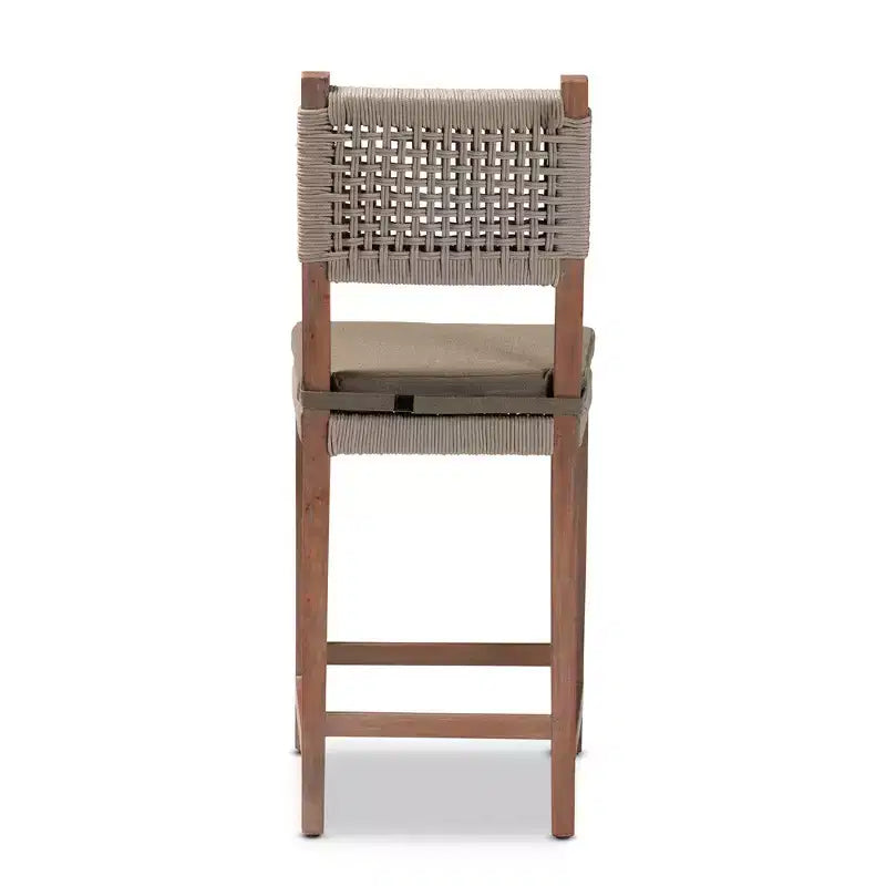 Heyna Tabouret de bar en corde tissée, hauteur comptoir, acajou, gris/naturel - bali & pari : Fabriqué en Indonésie, aucun assemblage requis