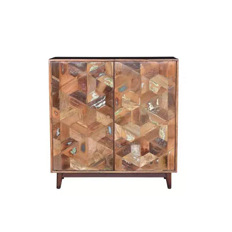 Meuble en bois à 2 portes Chevron marron - Timbergirl : Détails sculptés, Aucun assemblage requis, 101 cm de large