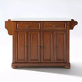 Alexandria Stone Top Full Size Kitchen Island/Cart Cherry/White - Crosley: Wood Frame, Granite Surface, 4 Doors, 5 Drawers