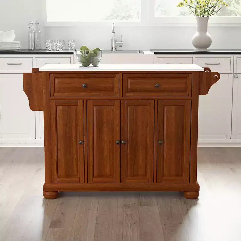 Îlot de cuisine/Chariot de cuisine pleine grandeur Alexandria Stone Top Cerise/Blanc - Crosley : Cadre en bois, Surface en granite, 4 Portes, 5 Tiroirs