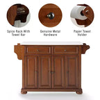 Îlot de cuisine/Chariot de cuisine pleine grandeur Alexandria Stone Top Cerise/Blanc - Crosley : Cadre en bois, Surface en granite, 4 Portes, 5 Tiroirs