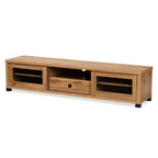 Beasley Wood 1 Drawer TV Stand for TVs up to 65" Oak Brown/Black - Baxton Studio: Media Entertainment Center