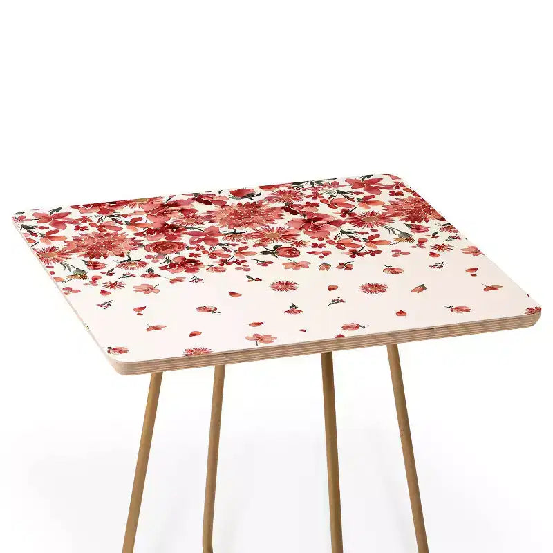 Table d'appoint carrée blanche et or – 1 personne, imprimé floral Prairie