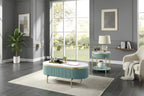 Ensemble de 2 tables basses et d'appoint Cartehena en faux marbre bleu sarcelle clair - HOMES: Inside + Out : Torsion dorée, tiroir dissimulé, forme ovale
