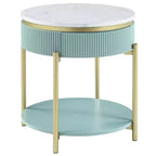 Ensemble de 2 tables basses et d'appoint Cartehena en faux marbre bleu sarcelle clair - HOMES: Inside + Out : Torsion dorée, tiroir dissimulé, forme ovale