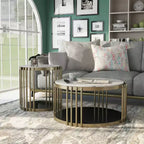 Ensemble table basse et table d'appoint 2 pièces Solstice Glam en laiton antique - HOMES: Inside + Out
