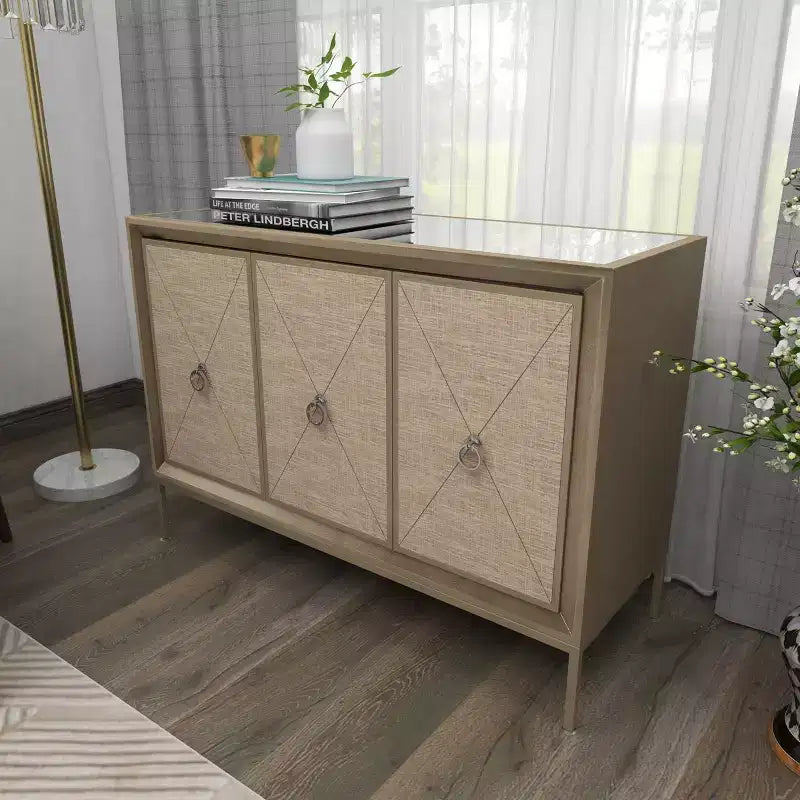 Bahut 2 portes miroir couleur champagne et beige