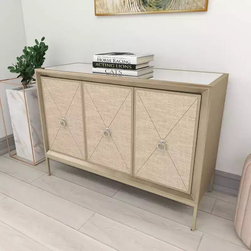Bahut 2 portes miroir couleur champagne et beige
