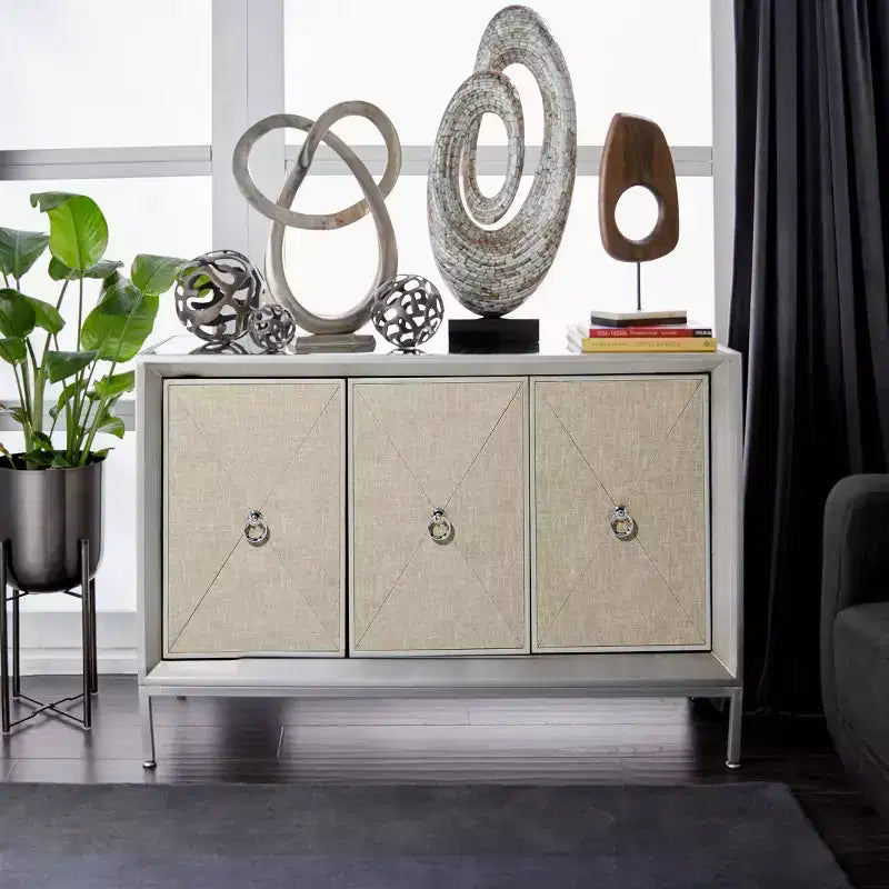 Bahut 2 portes miroir couleur champagne et beige
