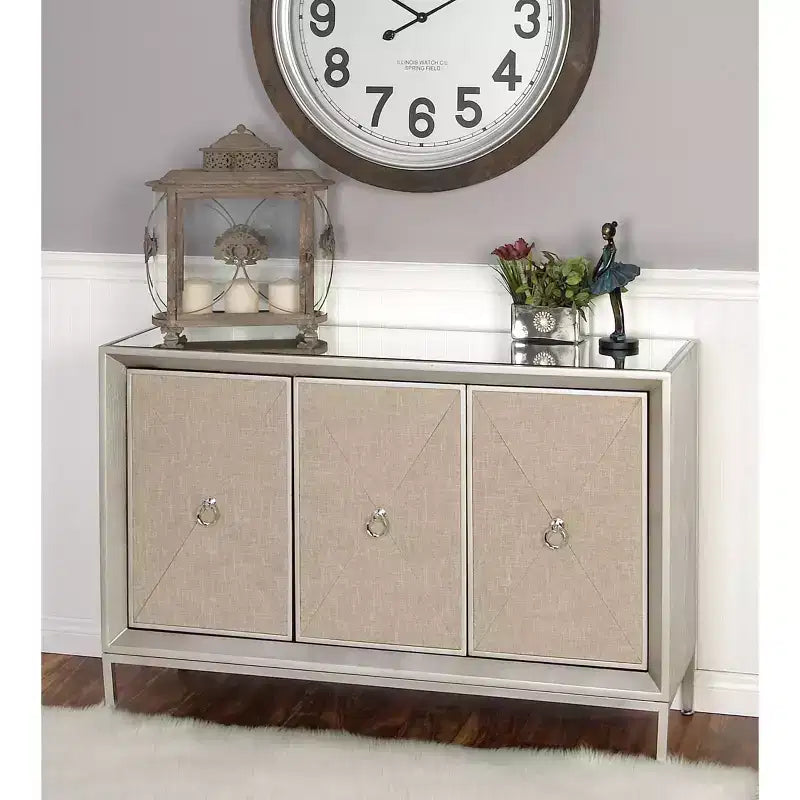 Bahut 2 portes miroir couleur champagne et beige