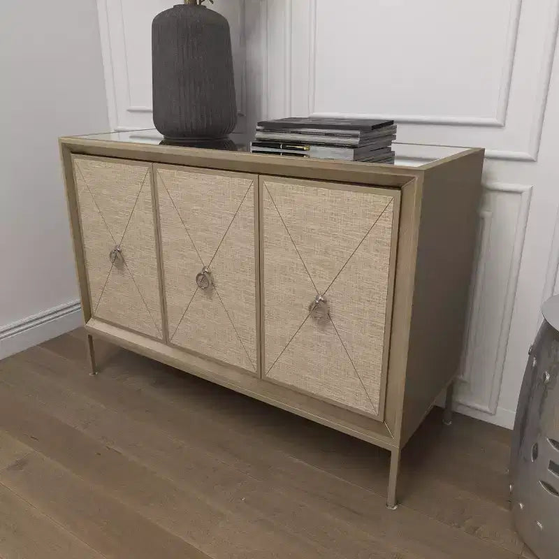 Bahut 2 portes miroir couleur champagne et beige
