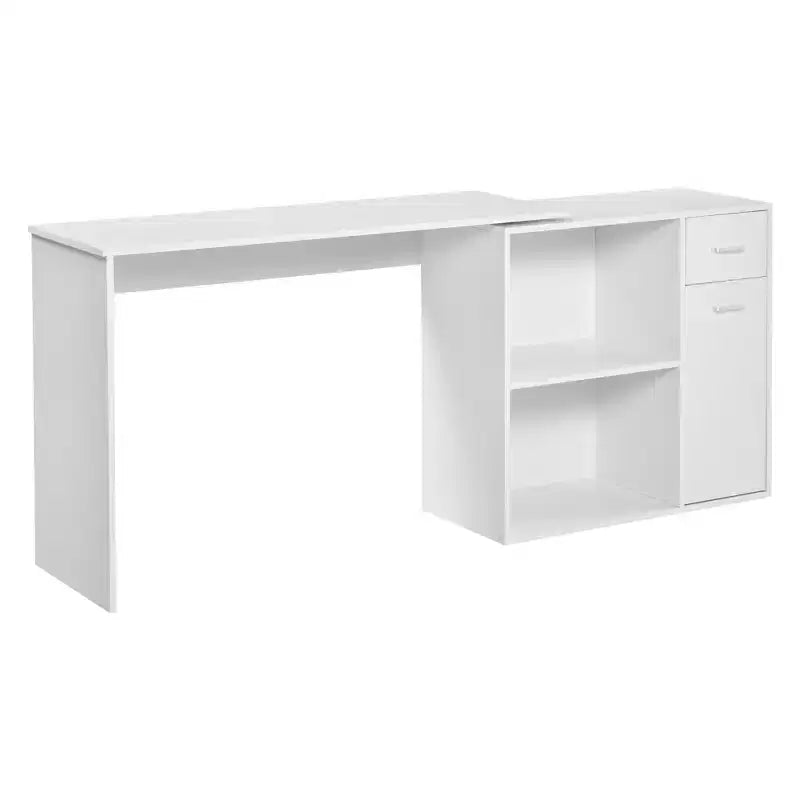 Bureau d'angle en L HOMCOM avec étagères rotatives et tiroir de rangement pour la maison et le bureau