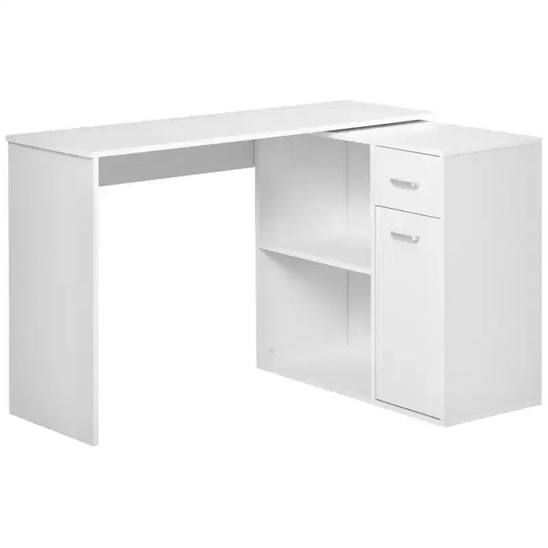 Bureau d'angle en L HOMCOM avec étagères rotatives et tiroir de rangement pour la maison et le bureau