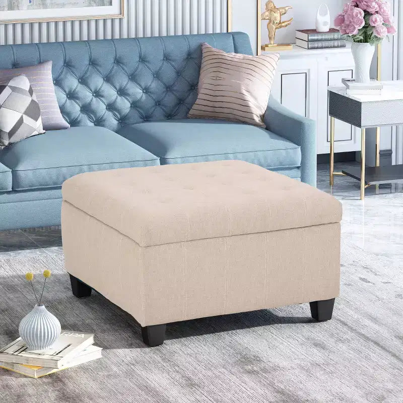 Isabella Pouf de rangement contemporain en tissu capitonné - Christopher Knight Home