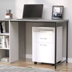 Meuble de rangement mobile noir / marron café / blanc avec tiroir, support d'imprimante sur roulettes, utilisation par 1 personne