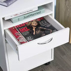 Meuble de rangement mobile noir / marron café / blanc avec tiroir, support d'imprimante sur roulettes, utilisation par 1 personne