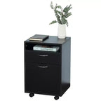 Meuble de rangement mobile noir / marron café / blanc avec tiroir, support d'imprimante sur roulettes, utilisation par 1 personne