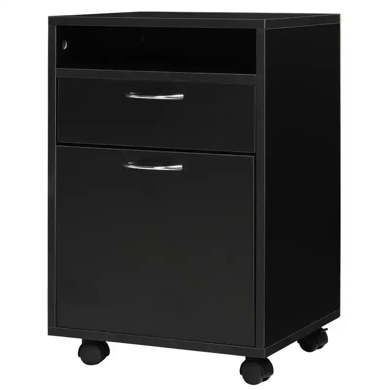 HOMCOM Mobile Storage Cabinet Organizer with Drawer and Cabinet, Printer Stand with Castors