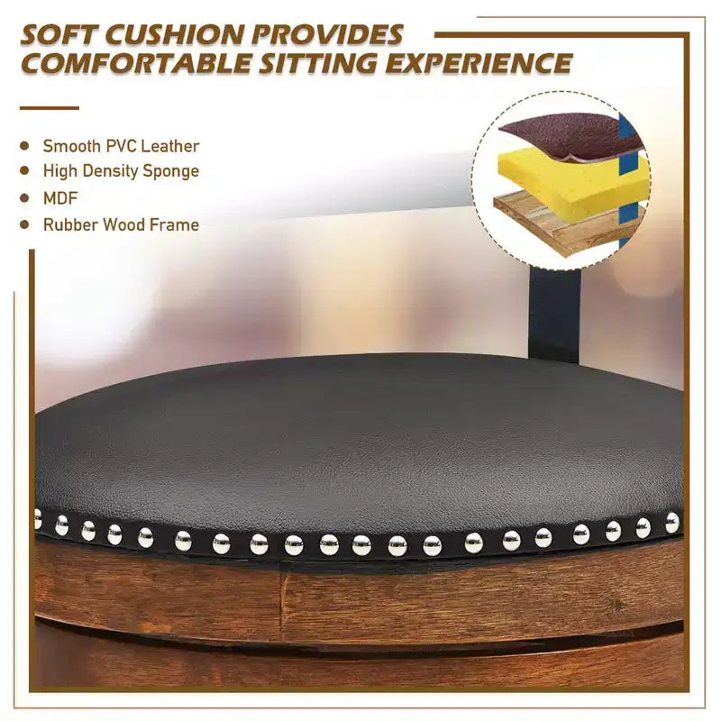 Tabouret de bar pivotant rembourré marron — Sans accoudoirs, 1 place
