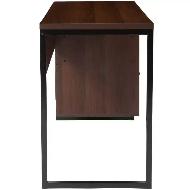 Bureau informatique rustique marron pour une personne avec tiroir de rangement et étagères ouvertes