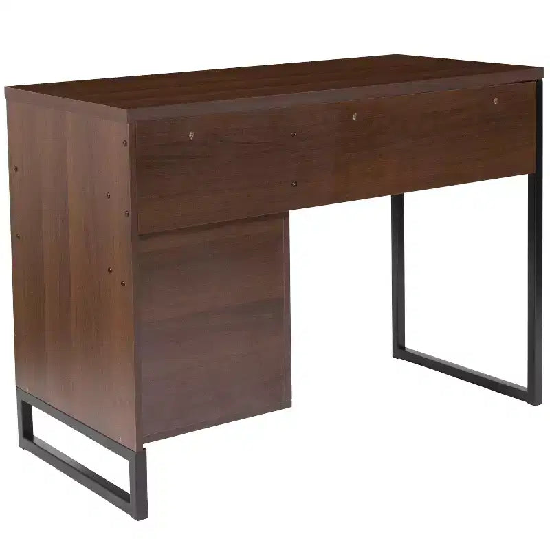 Bureau informatique rustique marron pour une personne avec tiroir de rangement et étagères ouvertes