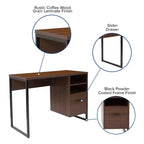 Bureau informatique rustique marron pour une personne avec tiroir de rangement et étagères ouvertes