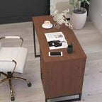 Bureau informatique rustique marron pour une personne avec tiroir de rangement et étagères ouvertes