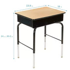 Bureau d'écolier à plateau réglable, érable/noir et chêne, avec casier métallique