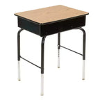 Bureau d'écolier à plateau réglable, érable/noir et chêne, avec casier métallique