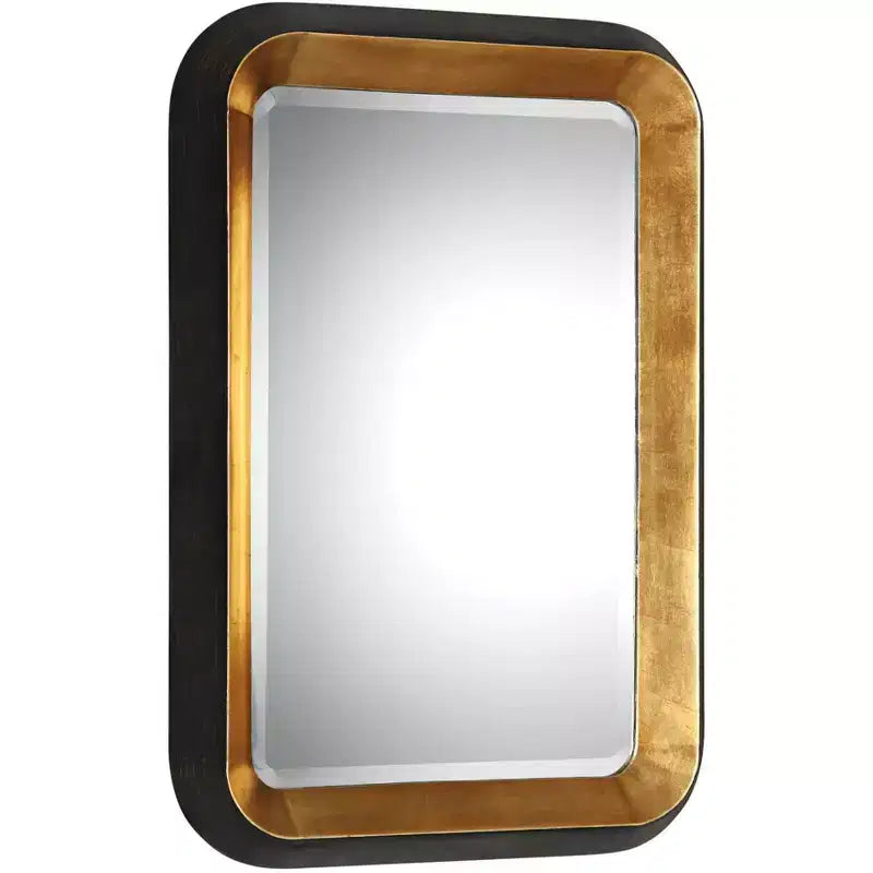 Uttermost Rectangular Vanity Decorative Wall Mirror Art Deco Antiqued Metallic Gold Distressed Black Frame 28 Wide for Bathroom